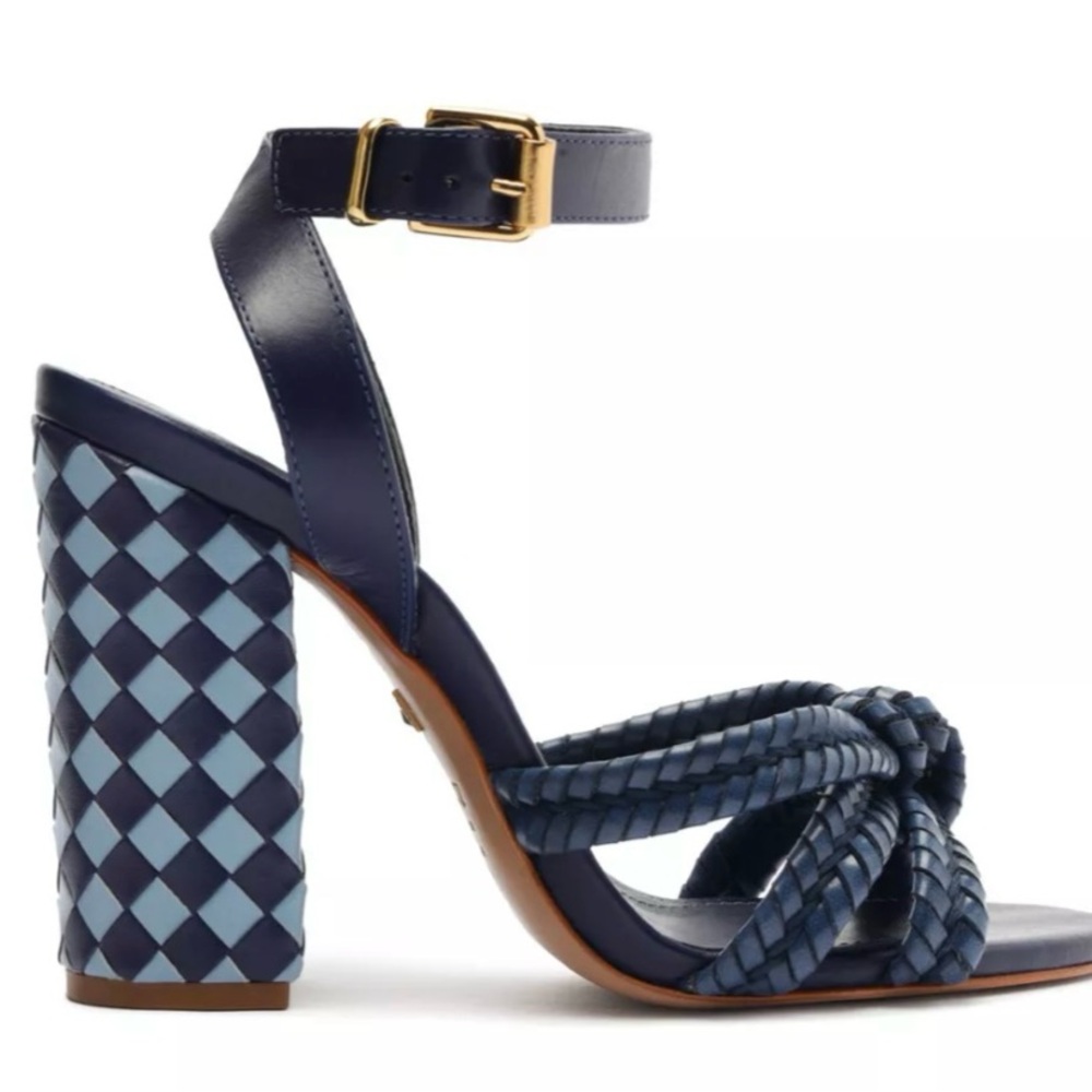 SCHUTZ Blue Braided Heels with Checkered Block - Picture 5 of 5